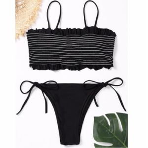 Black smocked bikini set
